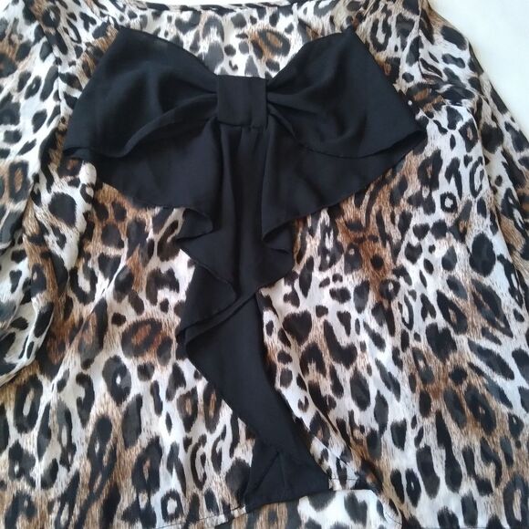 Brenda's Brown & Black Sheer Leopard Pattern 3/4 Sleeve Blouse Women's Medium - Picture 12 of 13